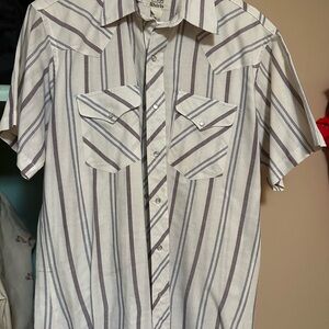 Casual White and Gray Stripped Pearl Snap